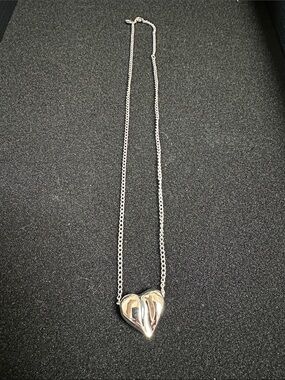 Vintage Avon Silver Tone “Sculptured Heart” Slider Pendant Necklace